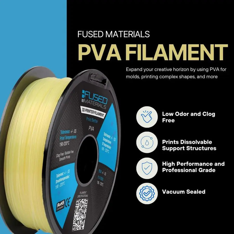Materials PVA Filament 1.75mm WaterSoluble Support Material for 3D Printing Compatible with Bambu Lab, Polymaker, Overture, and