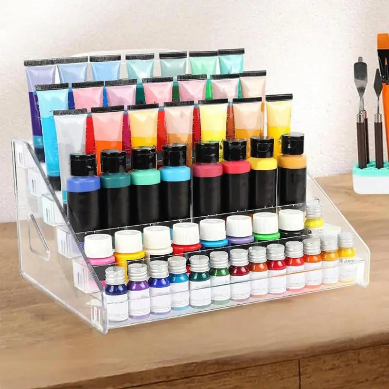 Paint Storage Rack Transparent Paint Bottles Holder With Paint Brush Rack Acrylic Painting Organization Set For Model Painting