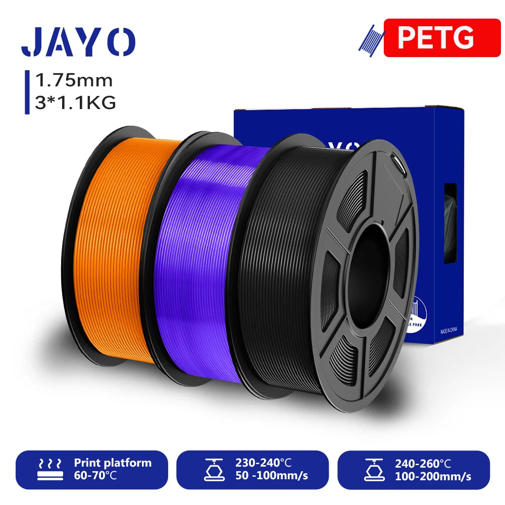 JAYO 3D PETG/PLA/PLA PLUS Printer Filament 1.75mm 3rolls 100% No Bubble non-toxic 3D Printing Materials for 3D Printer&3D Pen