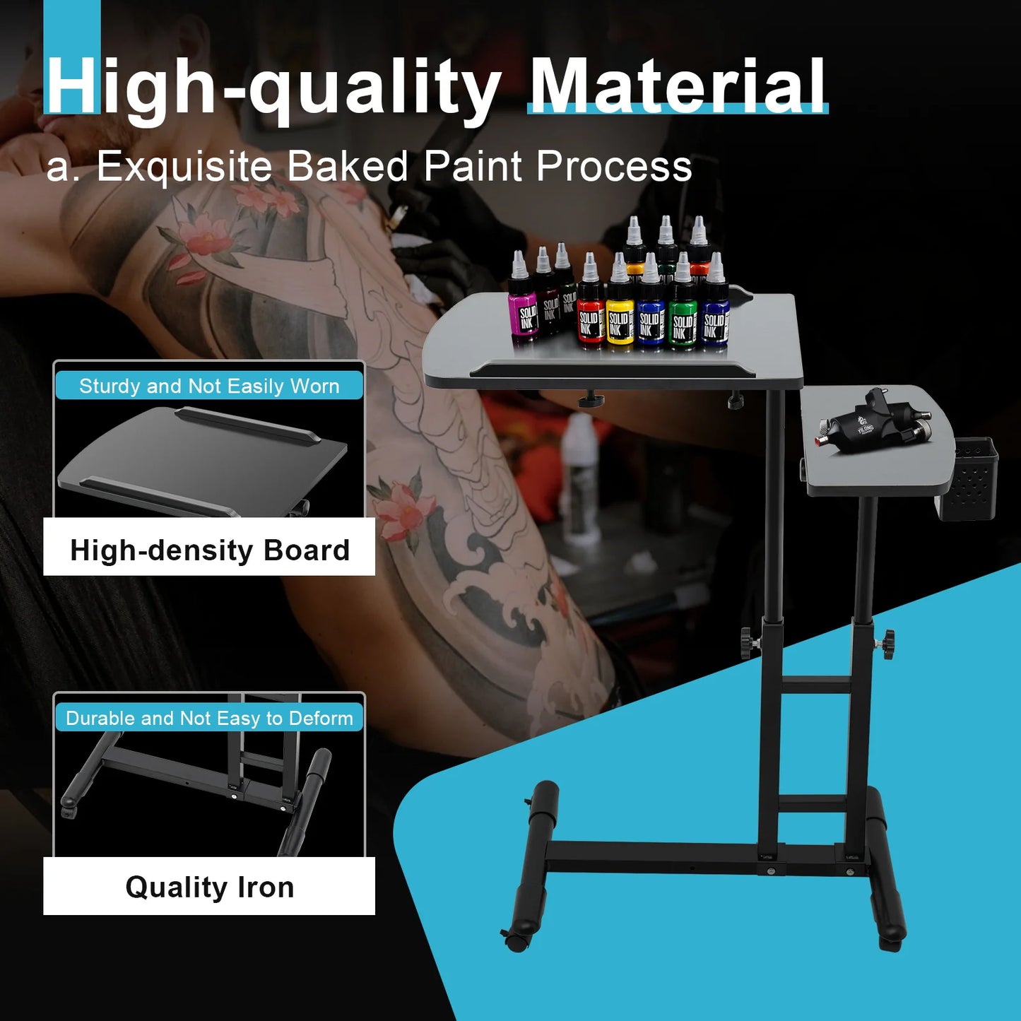 Adjustable Desk Table for Tattoo a Tray Rolling Workstation, Drawing and Equipment Supply