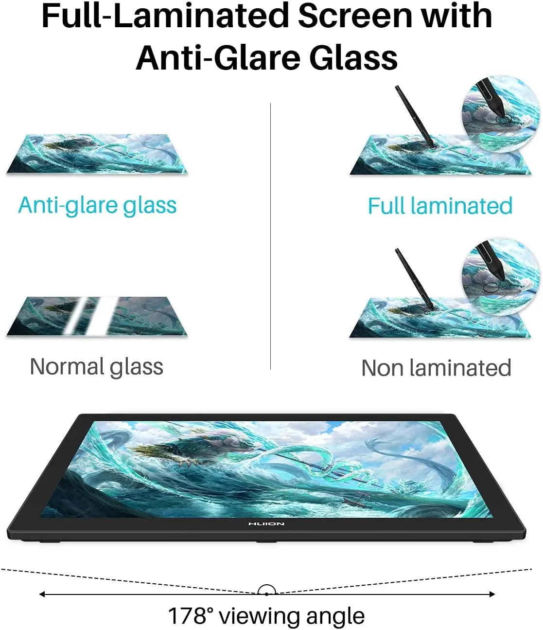 HUION Kamvas Pro 24 4K UHD Graphics Tablet Monitor 23.8 Inch 140% sRGB 8192 Level Battery free Display Drawing Monitor for Android