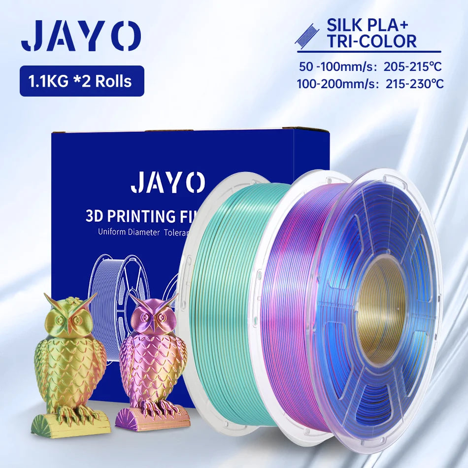 JAYO Silk PLA+ Rainbow 3D Filament 1.75mm SILK PLA plus Dual & Triple Color 3D Printer Filament Neatly Wound 1.1kg 2Rolls/set
