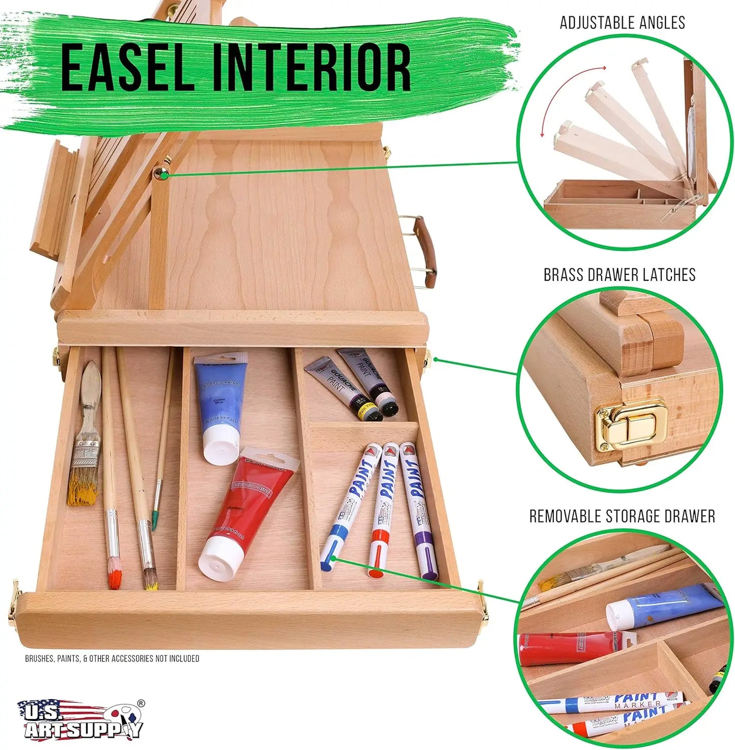 Large Adjustable Wooden Desktop Easel with Storage - Portable Sketchbox for Painting, Drawing & Art Supplies