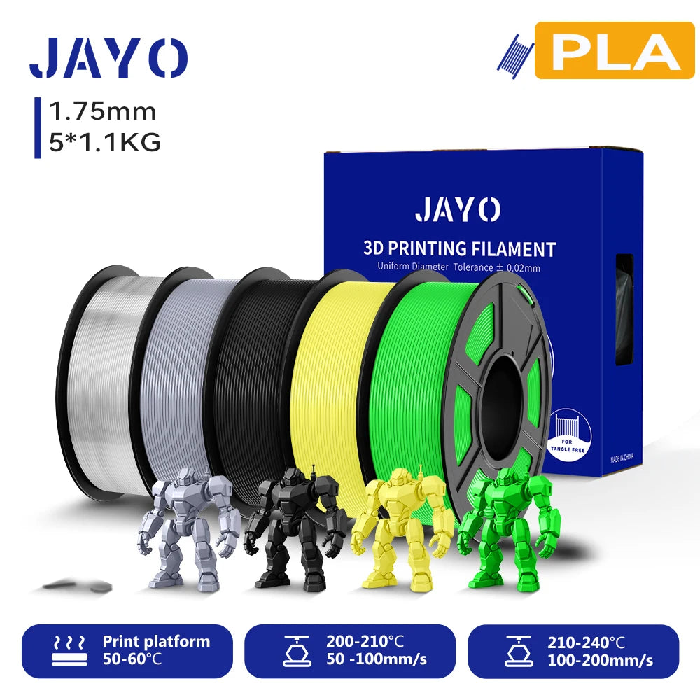 JAYO 3D PLA Filament 1.75mm +/-0.02mm PLA 3d Printer Filament  For Bambu FDM 3D Printer Neatly Wound 3D Printing Materials