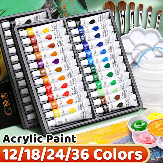 Vibrant Acrylic Paint Set 12/18/24/36 Colors,12ml/0.42oz Acrylic Painting Kit For Paper,Wood,Canvas,Rock,Ceramic,Clothes,DIY