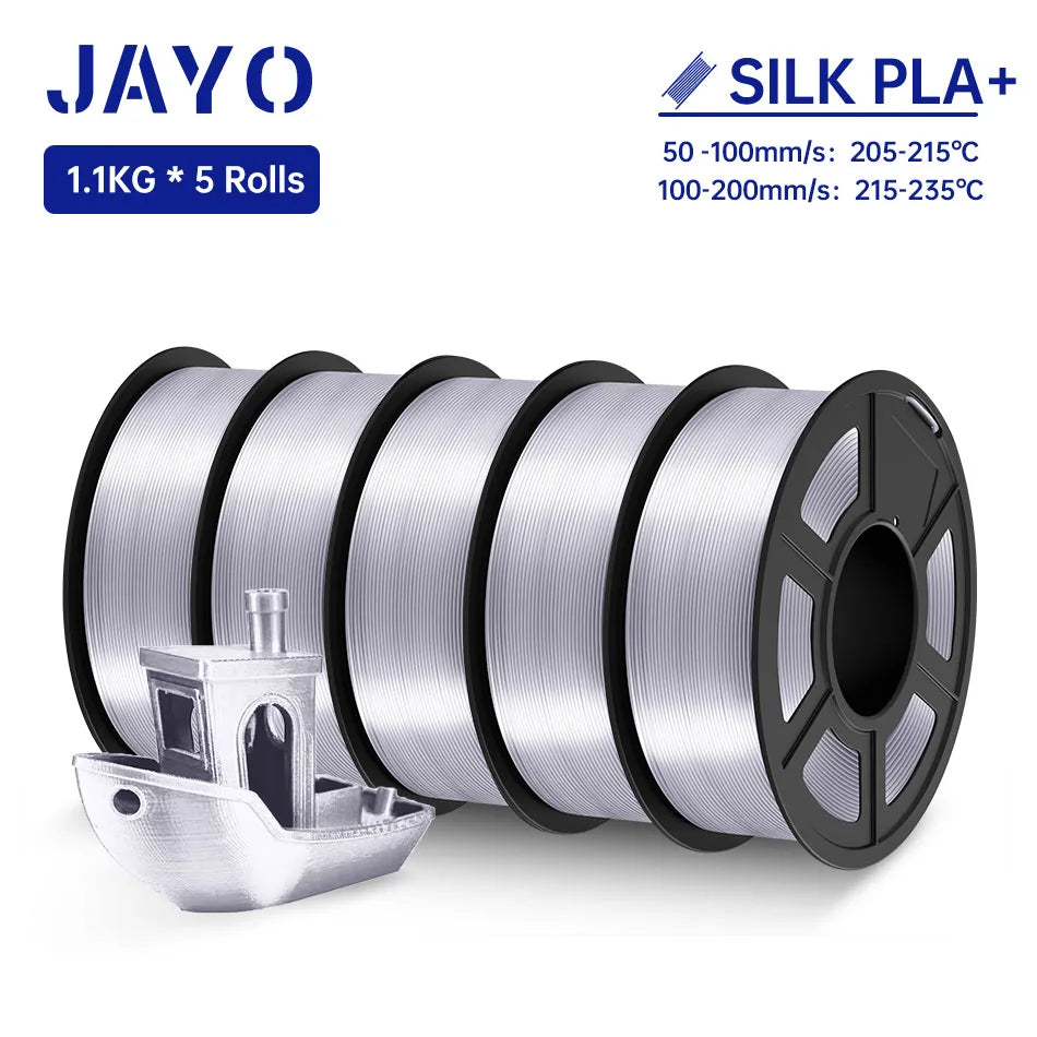 JAYO SILK PLA + Filament 1.75MM PLA 3D Filament 1.1KG for FDM 3D Printer  Neatly Wound Shiny 3D Printing Material 5Rolls