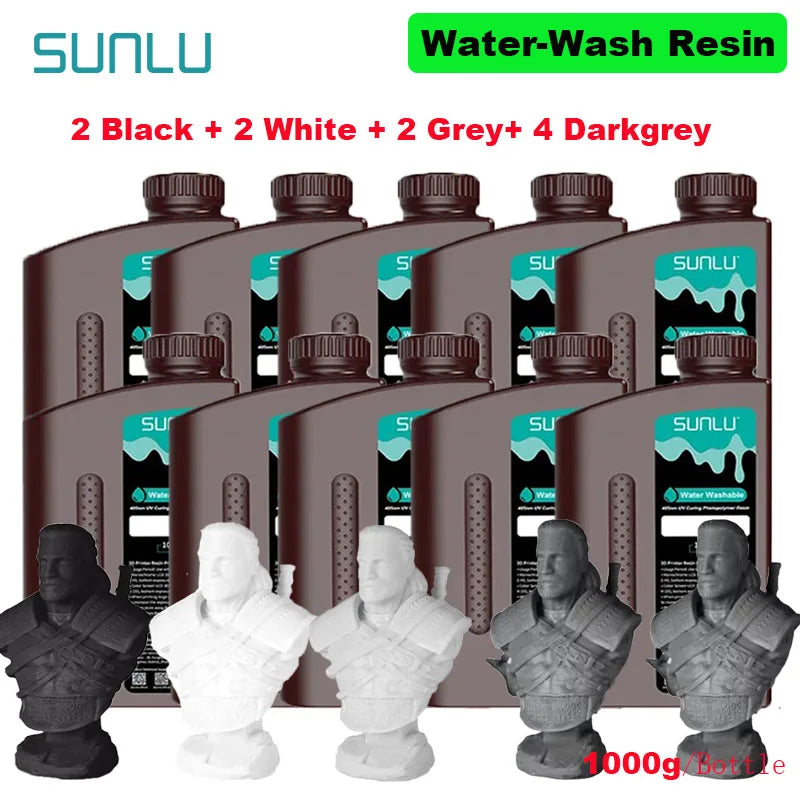 SUNLU 10KG Water Washable / Water Washable ABS Resin 1000G/Bottle 405nm Rapid UV-Curing Photopolymer Resin For LCD 3D Print