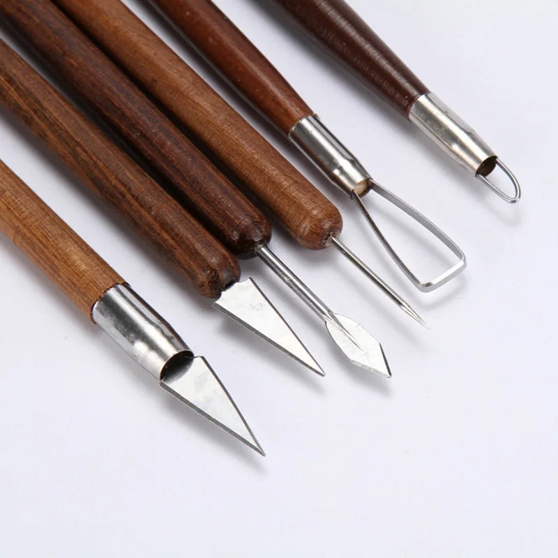 6PCS sculpting tool Pottery Tools Wood Handle Pottery Set Wax Carving Sculpt Smoothing Polymer Shapers Pottery Clay Ceramic Tool