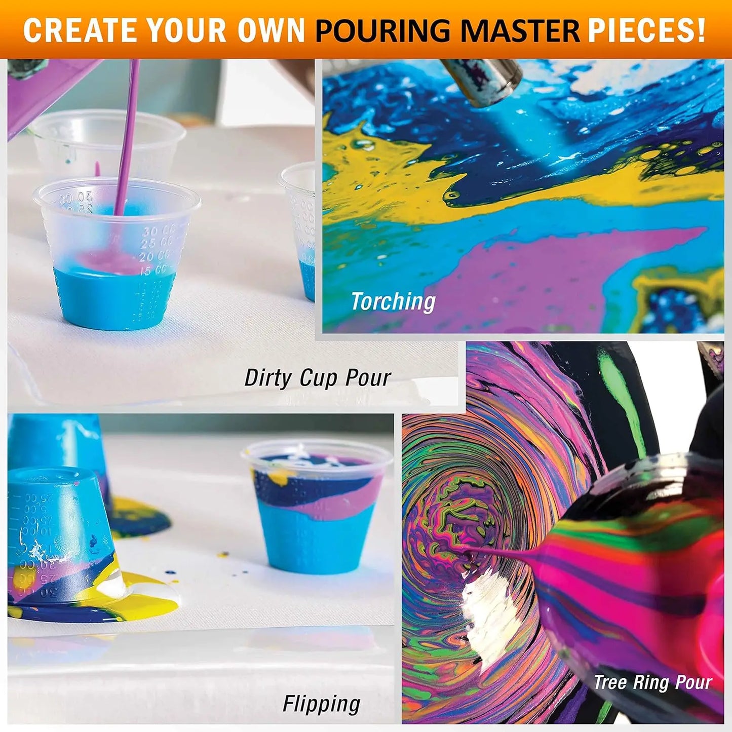 Pouring Masters 84-Color Ready To Pour Acrylic Pouring Paint Set With Silicone Oil & Gloss Medium - Premium Pre-Mixed High Flow