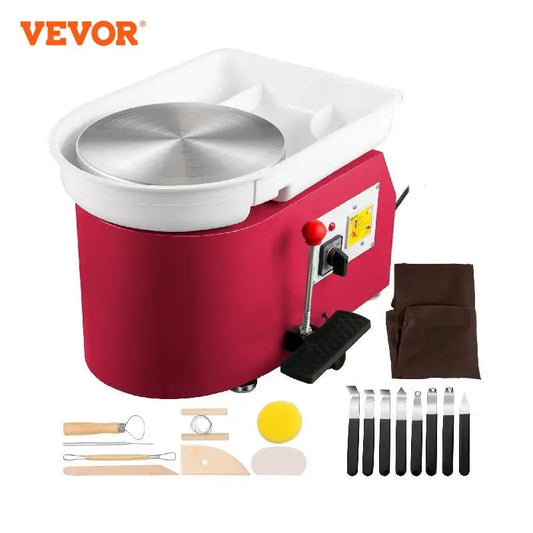 VEVOR 28cm Pottery Wheel Machine 350W Foot & Manual Control Electric Art DIY Ceramic Clay Sculpting Tool w/ Turntable Tray 18Pcs