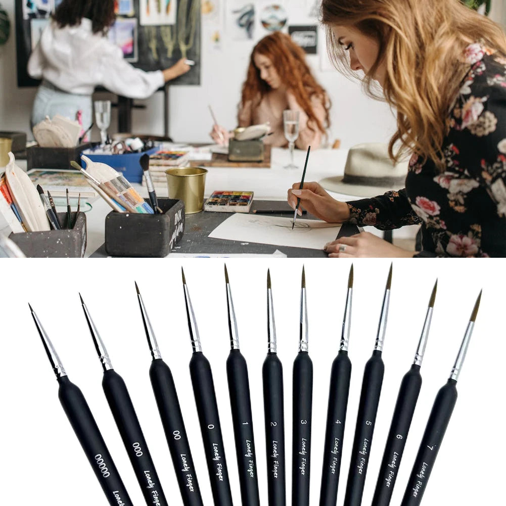 11pcs Detail Paint Brushes Extra Fine Tips Professional Miniature Painting Art Set For Micro Watercolor Oil Craft