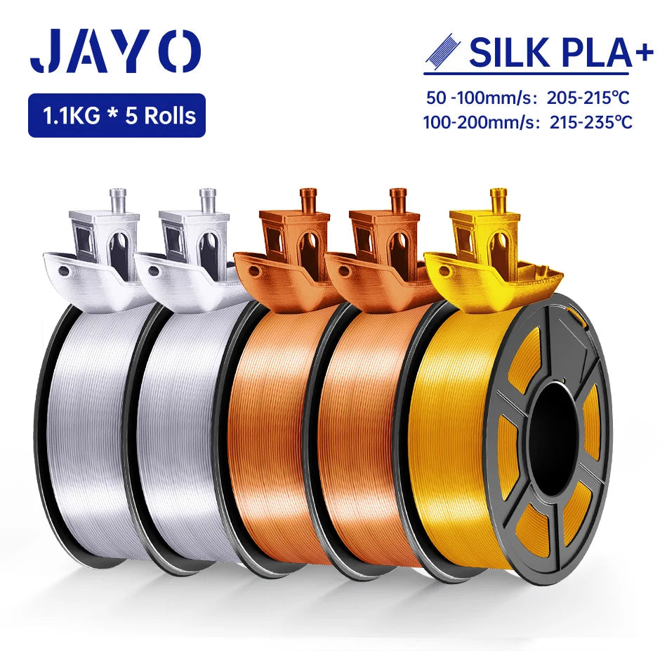 JAYO SILK PLA + Filament 1.75MM PLA 3D Filament 1.1KG for FDM 3D Printer  Neatly Wound Shiny 3D Printing Material 5Rolls