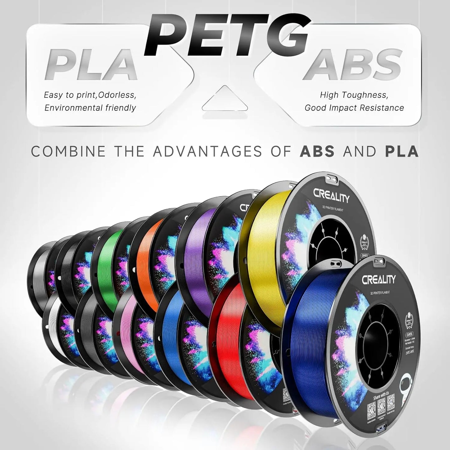 1.75mm PETG 3D Printer Filament Bundle, 4kg with High Precision ±0.03mm, Latest Batch for FDM Printers in Black+White+Red+Blue