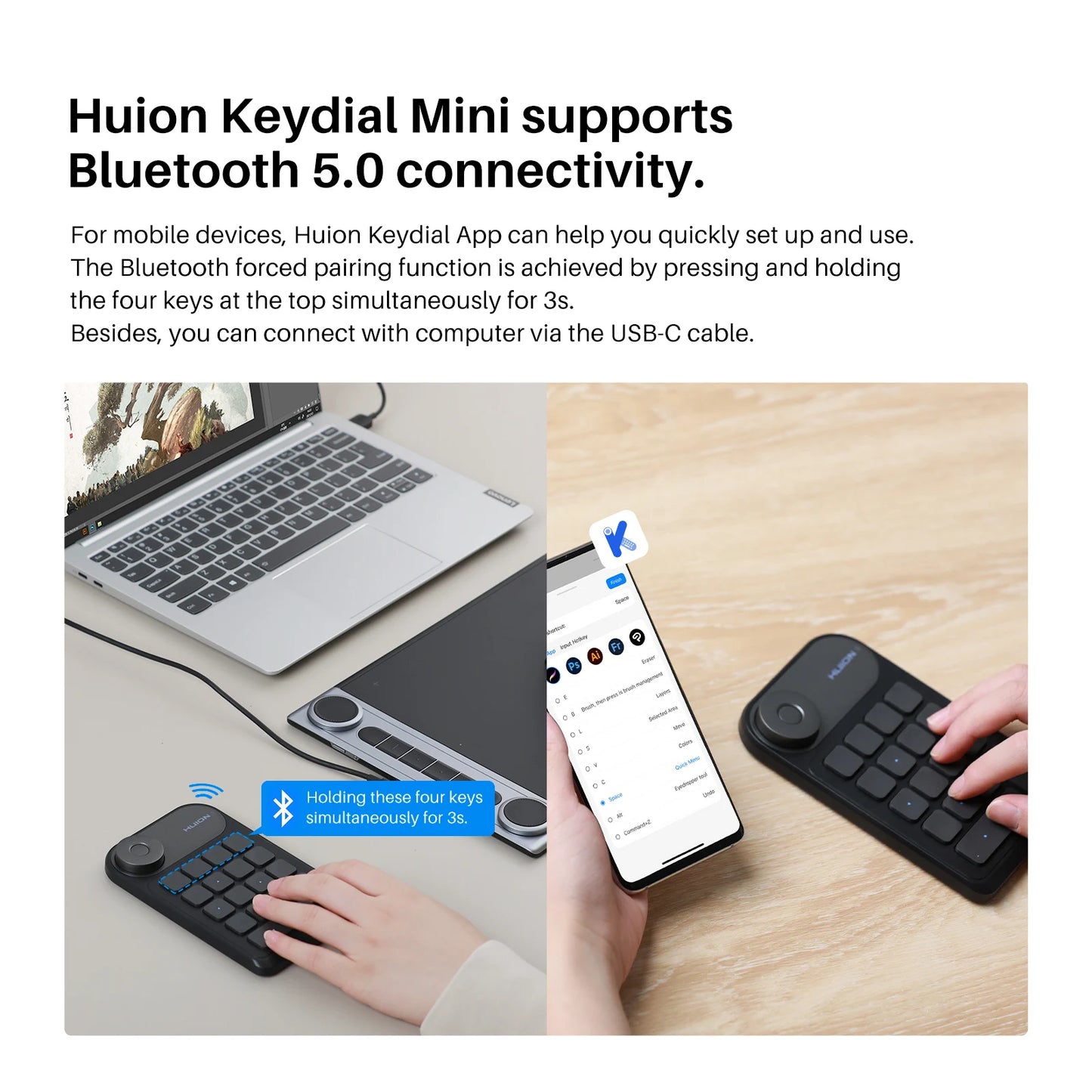 Huion K20 Keydial mini Keyboard for Drawing Tablet, PC and Phone,18 Keys Keyboard + Dial Controller,Upgraded version