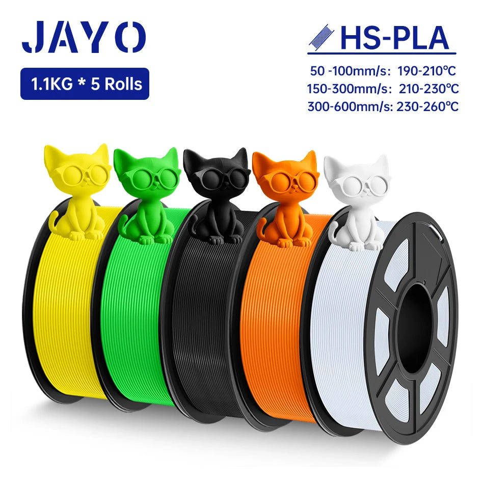 JAYO 5Rolls PLA Filament High Speed PLA 1.75mm 1.1KG 3D Printer Filament Neatly Wound 3D Printing Material For FDM 5.5KG/SET