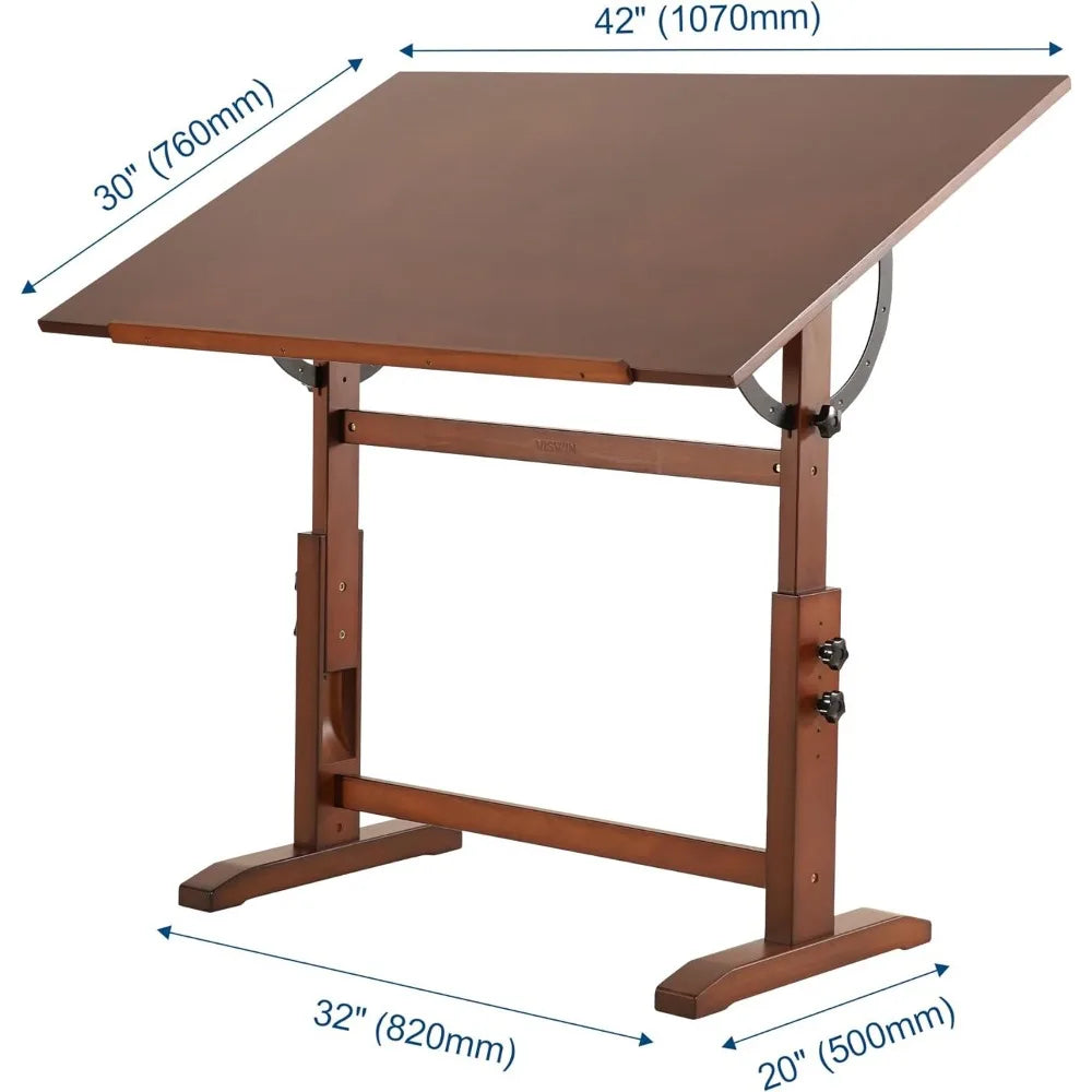 VISWIN 30" x 42" Extra-Large Artist Drafting Table, Adjustable Height & Angle, Solid Pine Wood Drawing Table, Art Table