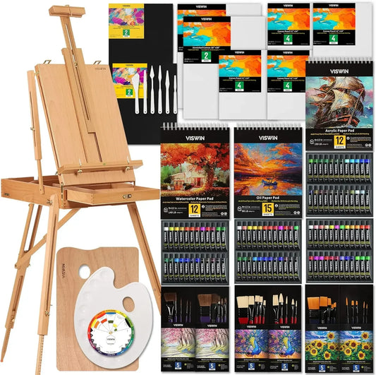 All-in-One Artist Painting Set, 147 Pcs Professional Painting Kit with French Easel, 96 Oil, Watercolor & Acrylic Paint Set