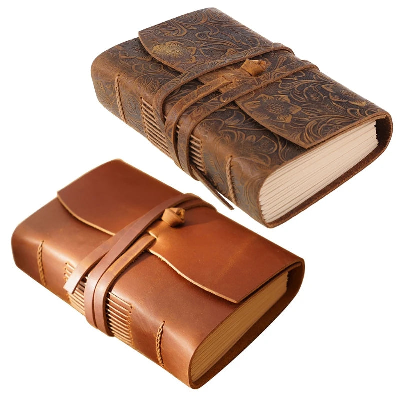 Vintage Leather Softcover Notebook Sketchbook Leather-bound 400 sheets with Flexible Strap