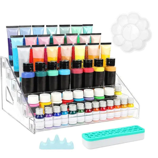 Paint Storage Rack Transparent Paint Bottles Holder With Paint Brush Rack Acrylic Painting Organization Set For Model Painting