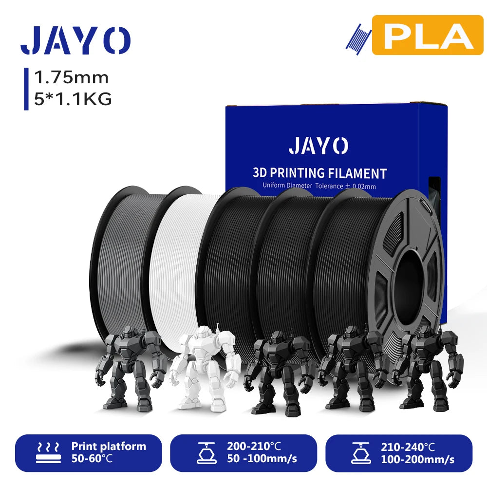 JAYO 3D PLA Filament 1.75mm +/-0.02mm PLA 3d Printer Filament  For Bambu FDM 3D Printer Neatly Wound 3D Printing Materials
