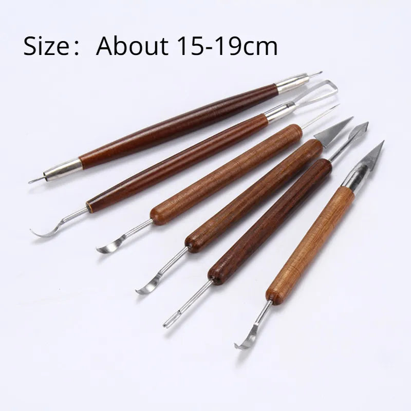 6PCS sculpting tool Pottery Tools Wood Handle Pottery Set Wax Carving Sculpt Smoothing Polymer Shapers Pottery Clay Ceramic Tool