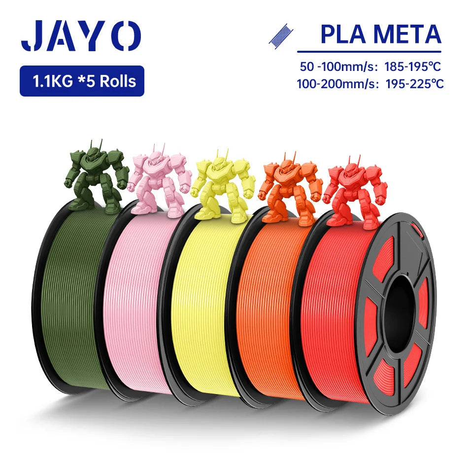 JAYO PLA Meta Filament 5 Rolls 1.75MM PLA 3D Printer Filament Neatly Wound Toughness 1.1KG 3D Printing Materials For FDM