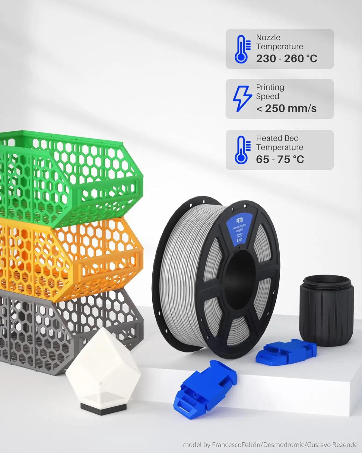 1.75mm Black PETG Filament, 4KG Spool, High Accuracy +/-0.02mm for FDM 3D Printers