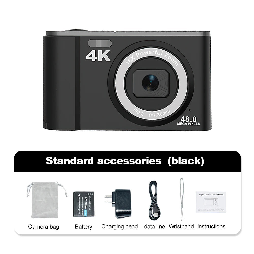 Travor 4K Digital Camera 48MP 16X Zoom Auto Focus 2.8 Inch IPS Screen Anti-shaking Built-in Batteries Digital Cameras