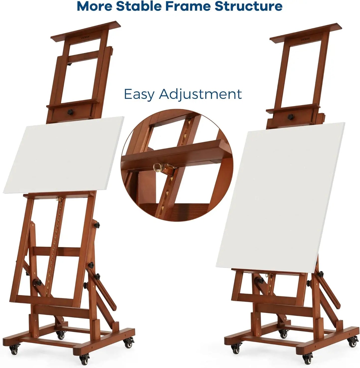 Hold 1 or 2 Canvas up to 79", Tilts Flat, Movable Solid Beech Wood Heavy Duty Floor Easel Stand for Painting