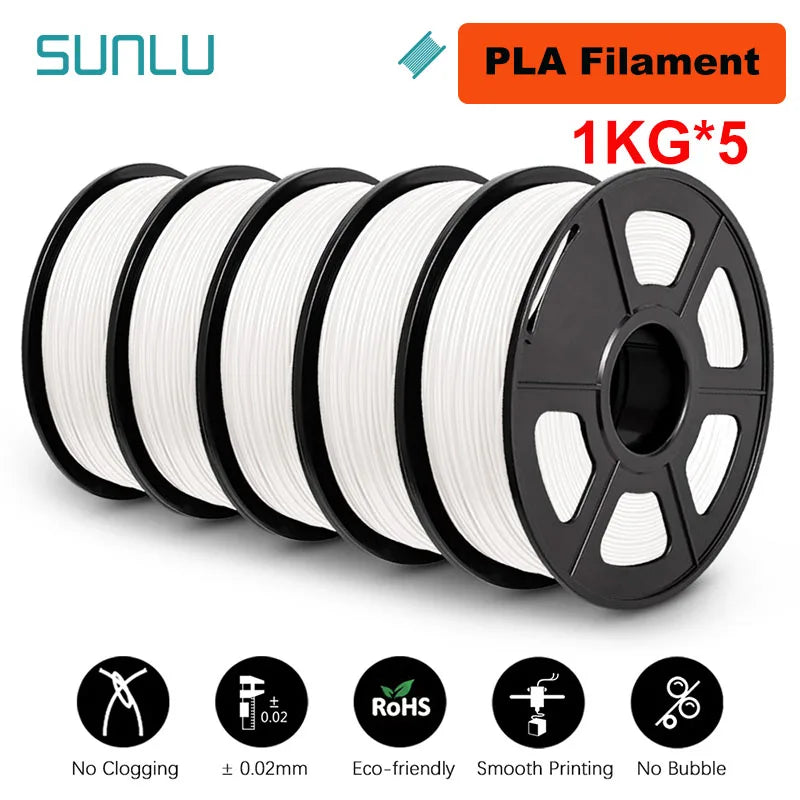 SUNLU 5KG 3D Filament PLA/PLA PLUS/PETG/ABS Filamnet 1.75mm 5Roll 1KG Neatly Wound 3D Printer Filament for 3D Printer