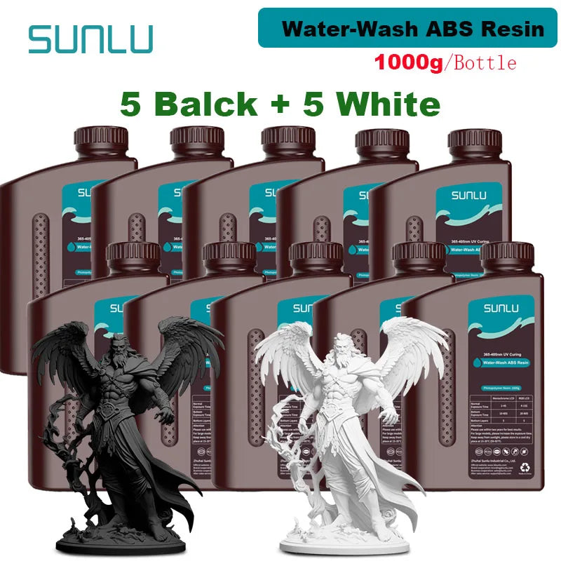 SUNLU 10KG Water Washable / Water Washable ABS Resin 1000G/Bottle 405nm Rapid UV-Curing Photopolymer Resin For LCD 3D Print