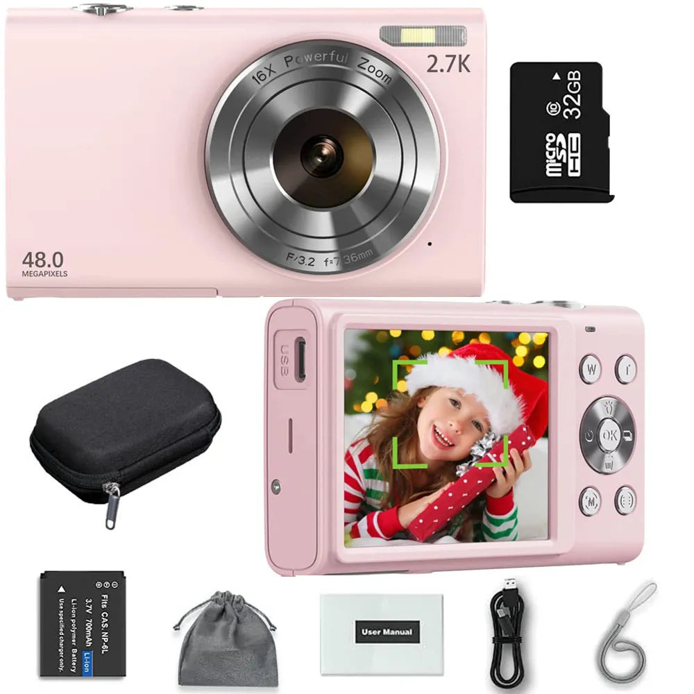 HD 48MP with 2.8" 2.7K Digital Camera Autofocus, Vlogging, Large Screen Camcorder Camera for Photography for Children and Adult