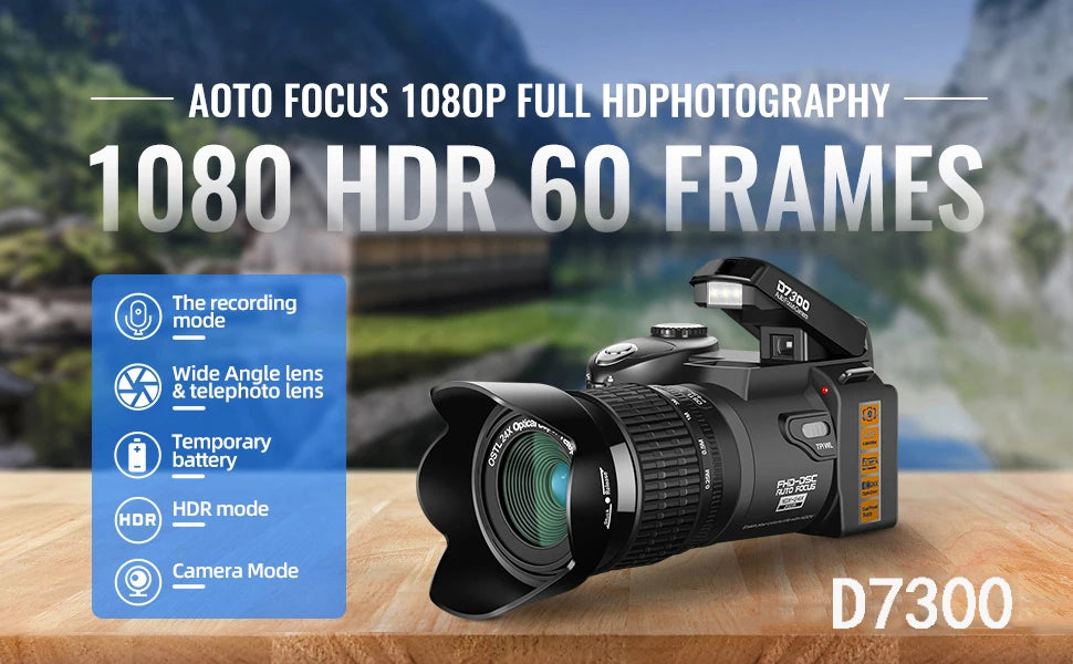 D7300 POLO Digital Camera 33MP DSLR 24X Telephoto Lens Professional Digital Camera YouTube 1080P HD Video Camera  With Tripod