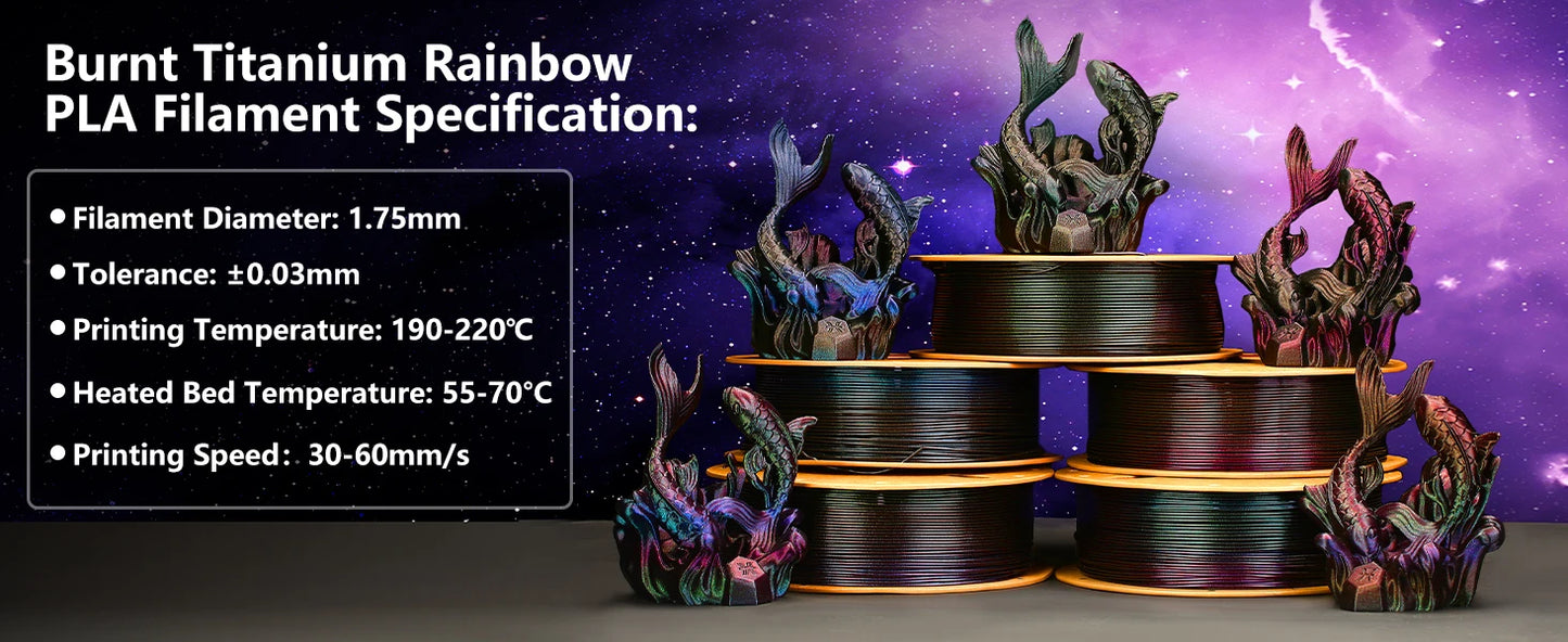 ERYONE 1/5KG Burnt Color Rainbow PLA Filament 3D Print 1.75mm +/-0.03mm, Multicolor Available,1kg/spool