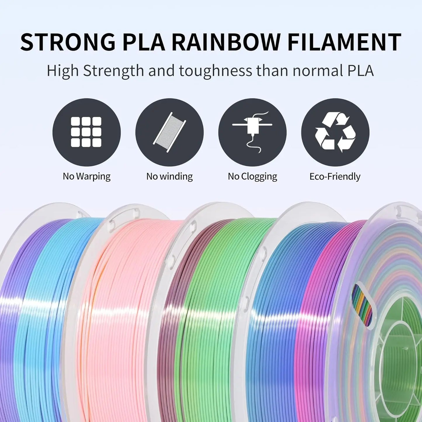 4 Colors Rainbow Silk PLA Filament Bundle Fast Color Change 3D PLA Filament Neatly Wound, 1.75mm 1kg(2.2lb) X4PCS, Candy