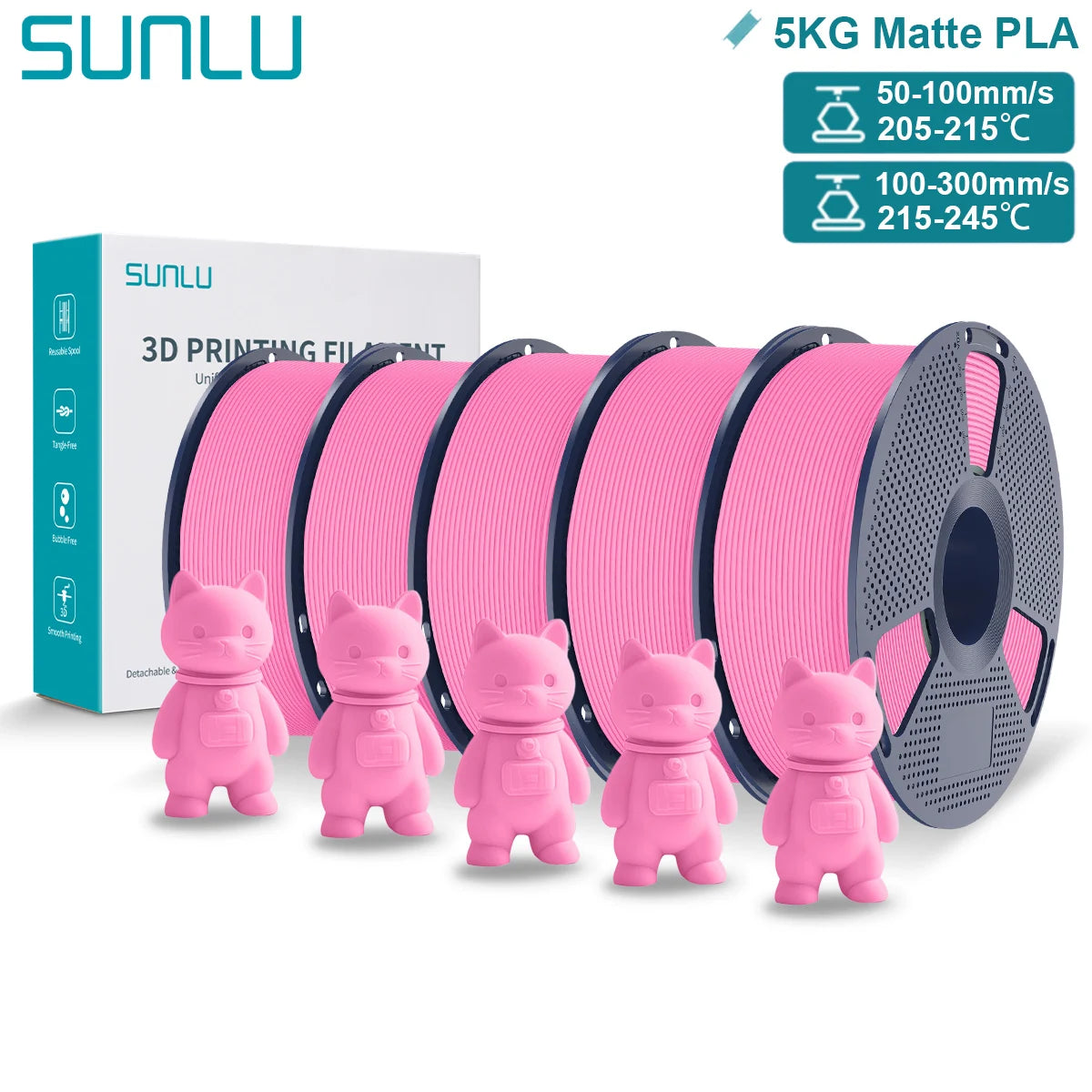 SUNLU Matte PLA 3D Filament 1.75mm Neatly Wound Easy to Use Colorful PLA Matte Surface for Most FDM Printer 3D Printing Material