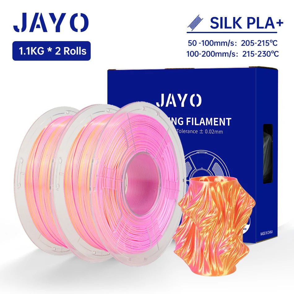 JAYO Silk PLA+ Rainbow 3D Filament 1.75mm SILK PLA plus Dual & Triple Color 3D Printer Filament Neatly Wound 1.1kg 2Rolls/set