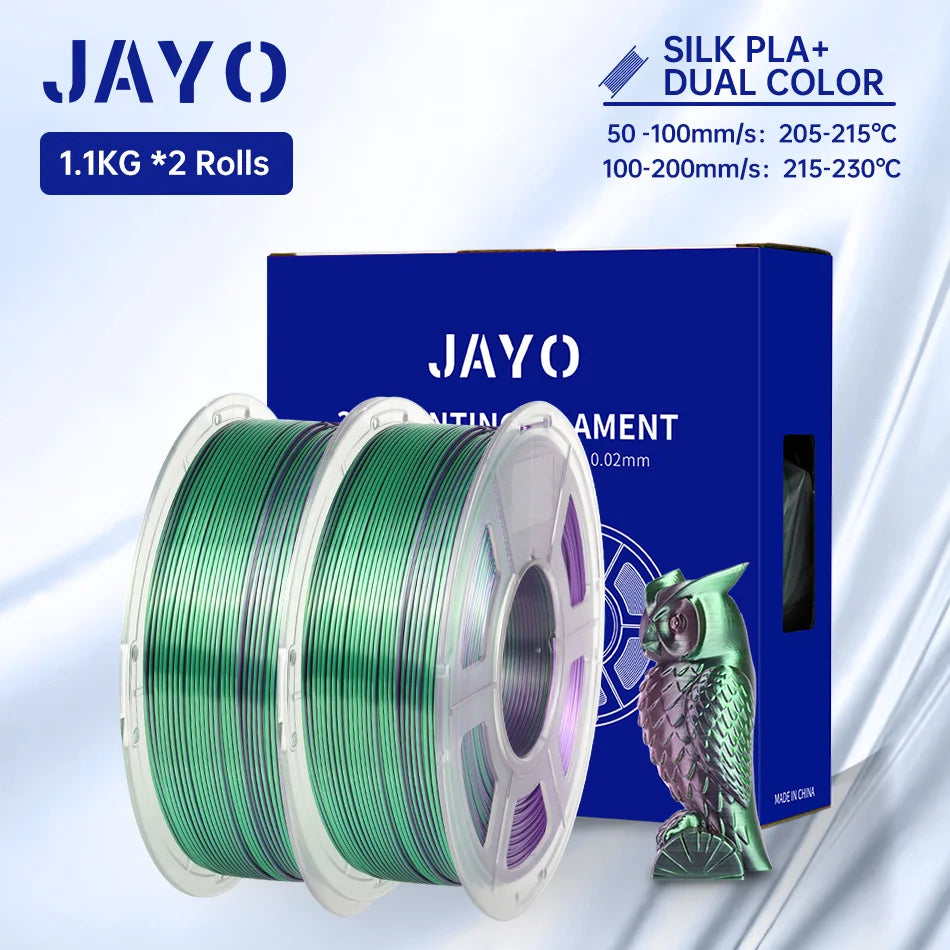 JAYO Silk PLA+ Rainbow 3D Filament 1.75mm SILK PLA plus Dual & Triple Color 3D Printer Filament Neatly Wound 1.1kg 2Rolls/set