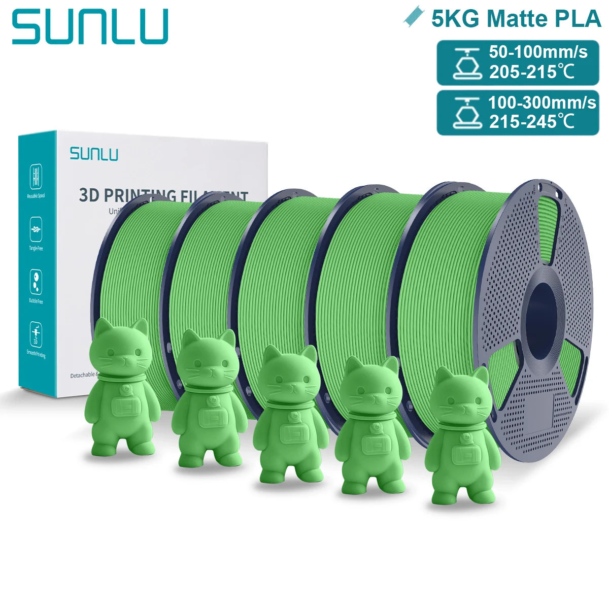 SUNLU Matte PLA 3D Filament 1.75mm Neatly Wound Easy to Use Colorful PLA Matte Surface for Most FDM Printer 3D Printing Material