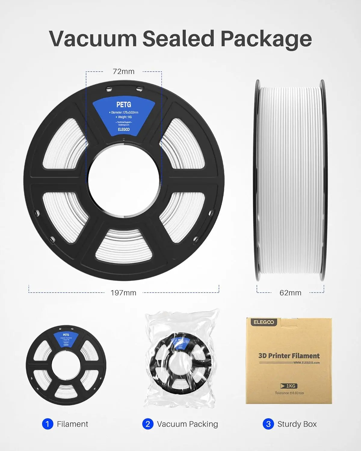 1.75mm Black PETG Filament, 4KG Spool, High Accuracy +/-0.02mm for FDM 3D Printers