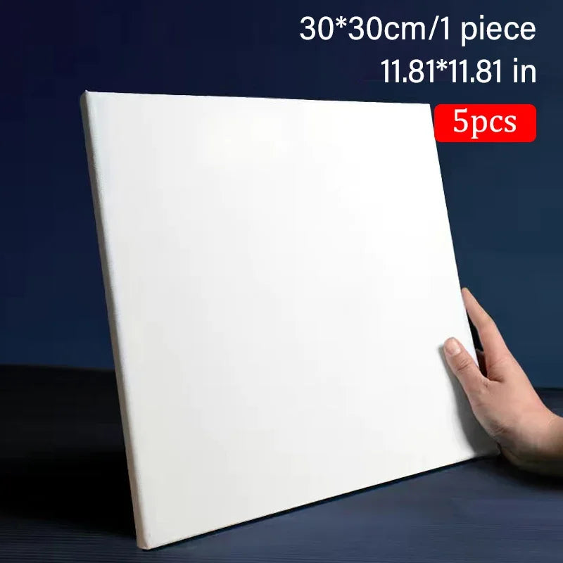 5pcs White Blank Square Artist Canvas Wooden Board Frame Cotton Artist Canvas Boards for Oil Painting Acrylic Watercolor