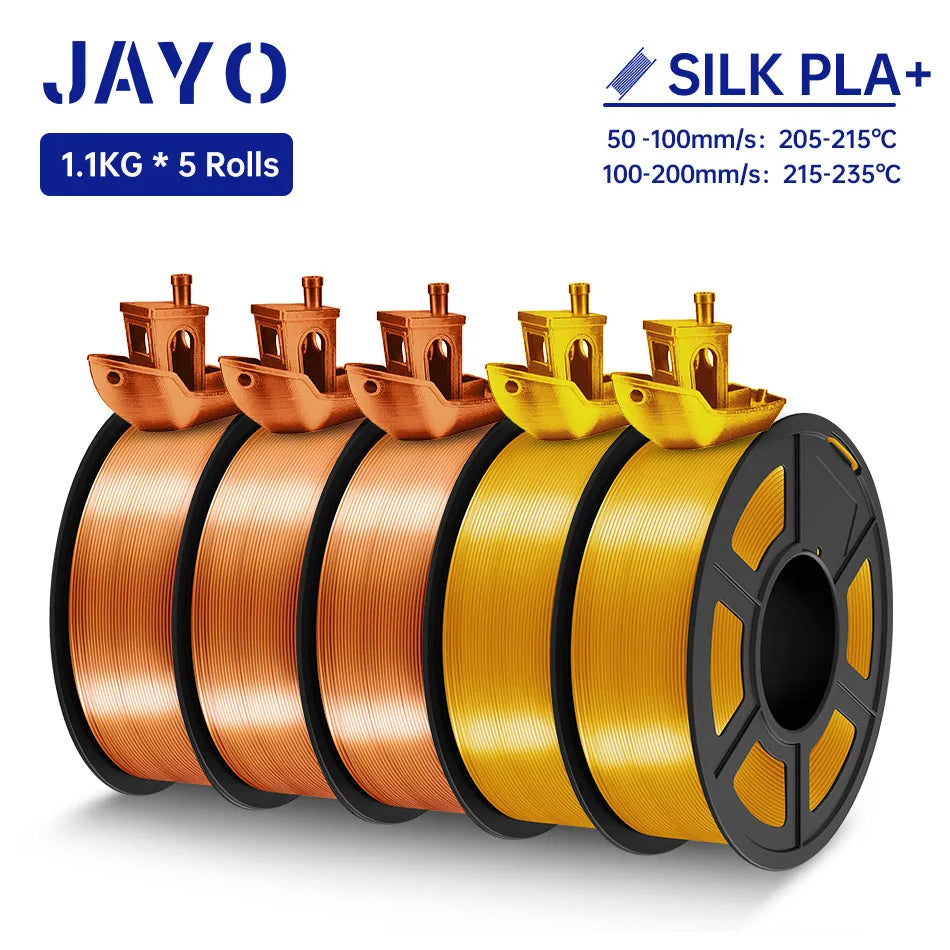JAYO SILK PLA + Filament 1.75MM PLA 3D Filament 1.1KG for FDM 3D Printer  Neatly Wound Shiny 3D Printing Material 5Rolls