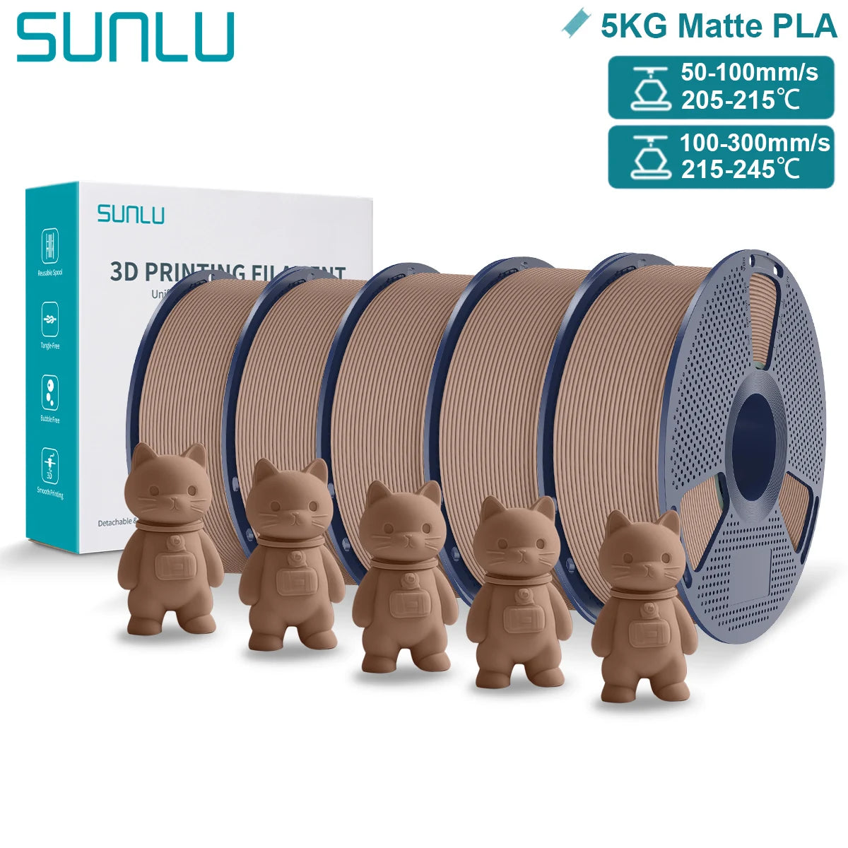 SUNLU Matte PLA 3D Filament 1.75mm Neatly Wound Easy to Use Colorful PLA Matte Surface for Most FDM Printer 3D Printing Material