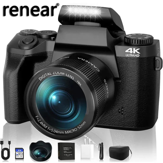 Auto Focus 64MP Digital Camera SLR DSLR For Photography 4K 60FPS Vlog Camcorder 4 Inch 16X Zoom Touch Youtube, Livestream, Webcam