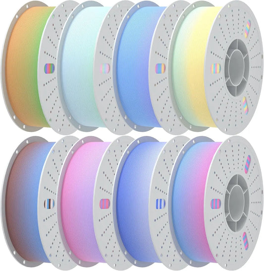 Matte Rainbow PLA 3D Printer Filament 1.75mm Multi-Color Changing Gradient for Smooth Printing