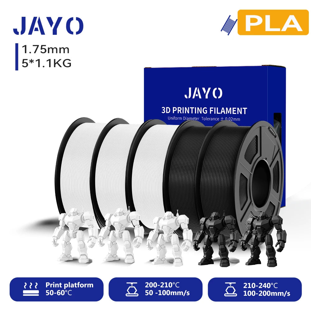 JAYO 3D PLA Filament 1.75mm +/-0.02mm PLA 3d Printer Filament  For Bambu FDM 3D Printer Neatly Wound 3D Printing Materials