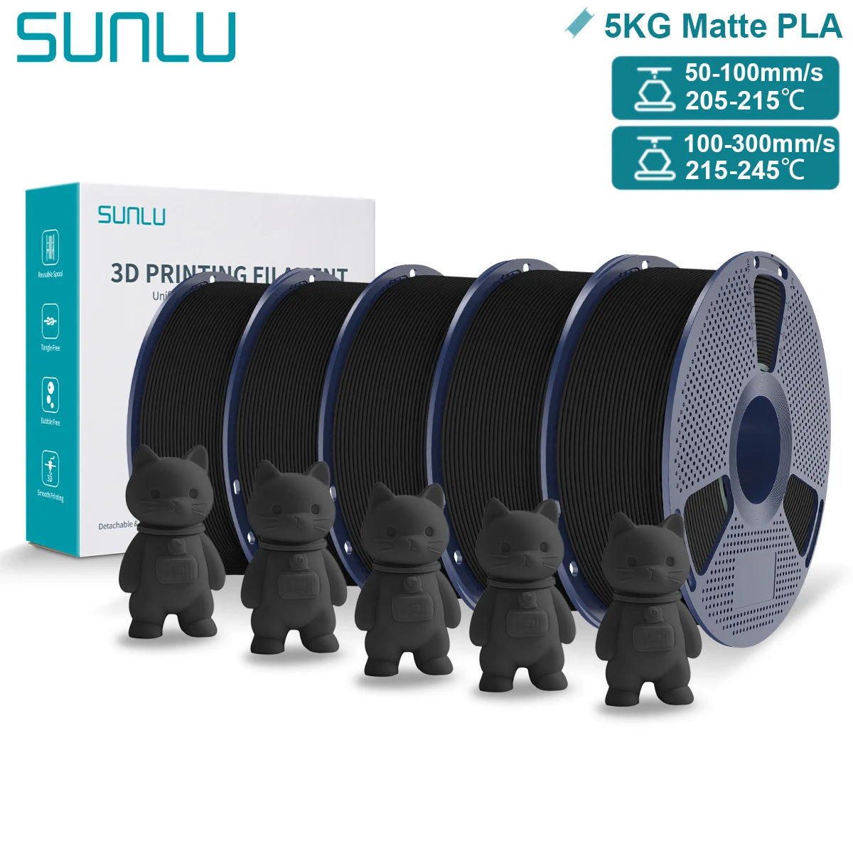 SUNLU Matte PLA 3D Filament 1.75mm Neatly Wound Easy to Use Colorful PLA Matte Surface for Most FDM Printer 3D Printing Material