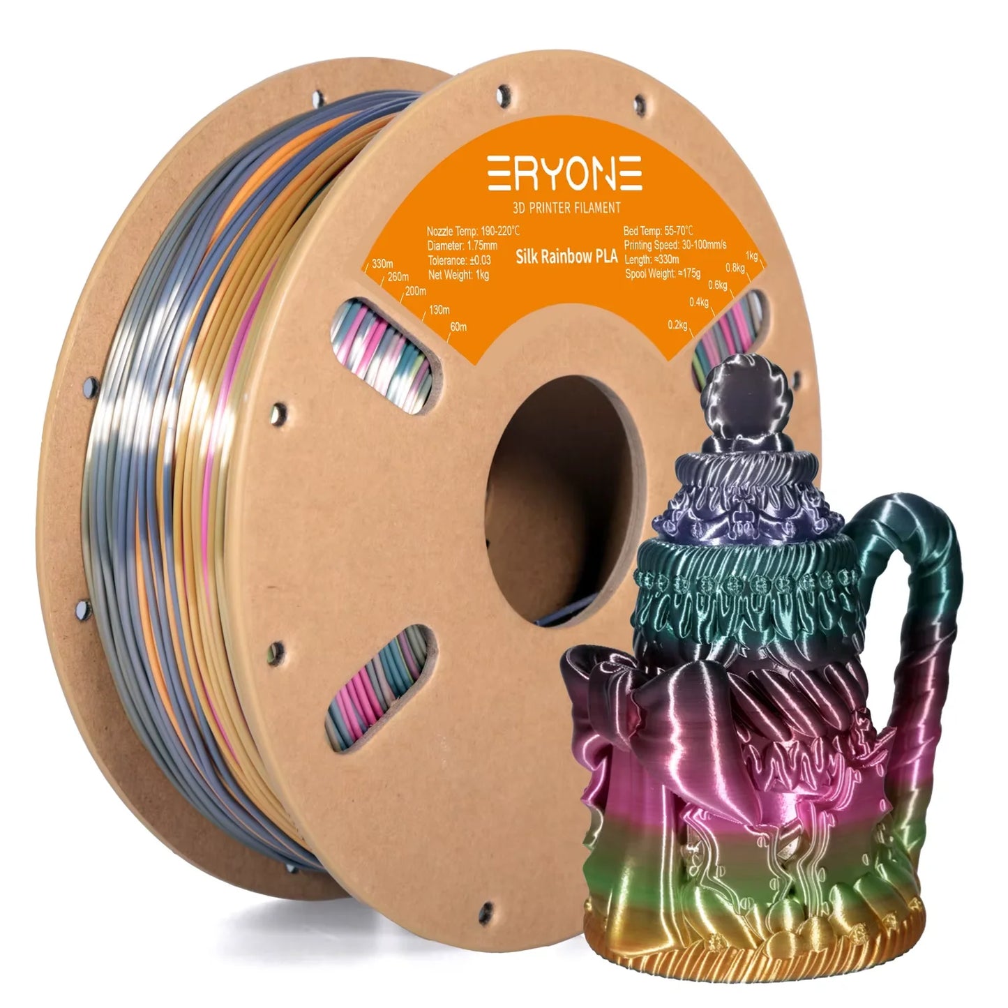 ERYONE 3KG Silk Rainbow PLA Filament 3D Print, Multicolor Available,filament pla silk rainbow,Silk shiny,1KG/Spool