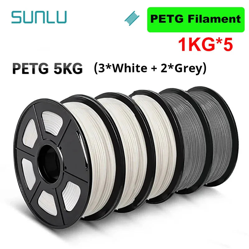 SUNLU 5KG 3D Filament PLA/PLA PLUS/PETG/ABS Filamnet 1.75mm 5Roll 1KG Neatly Wound 3D Printer Filament for 3D Printer