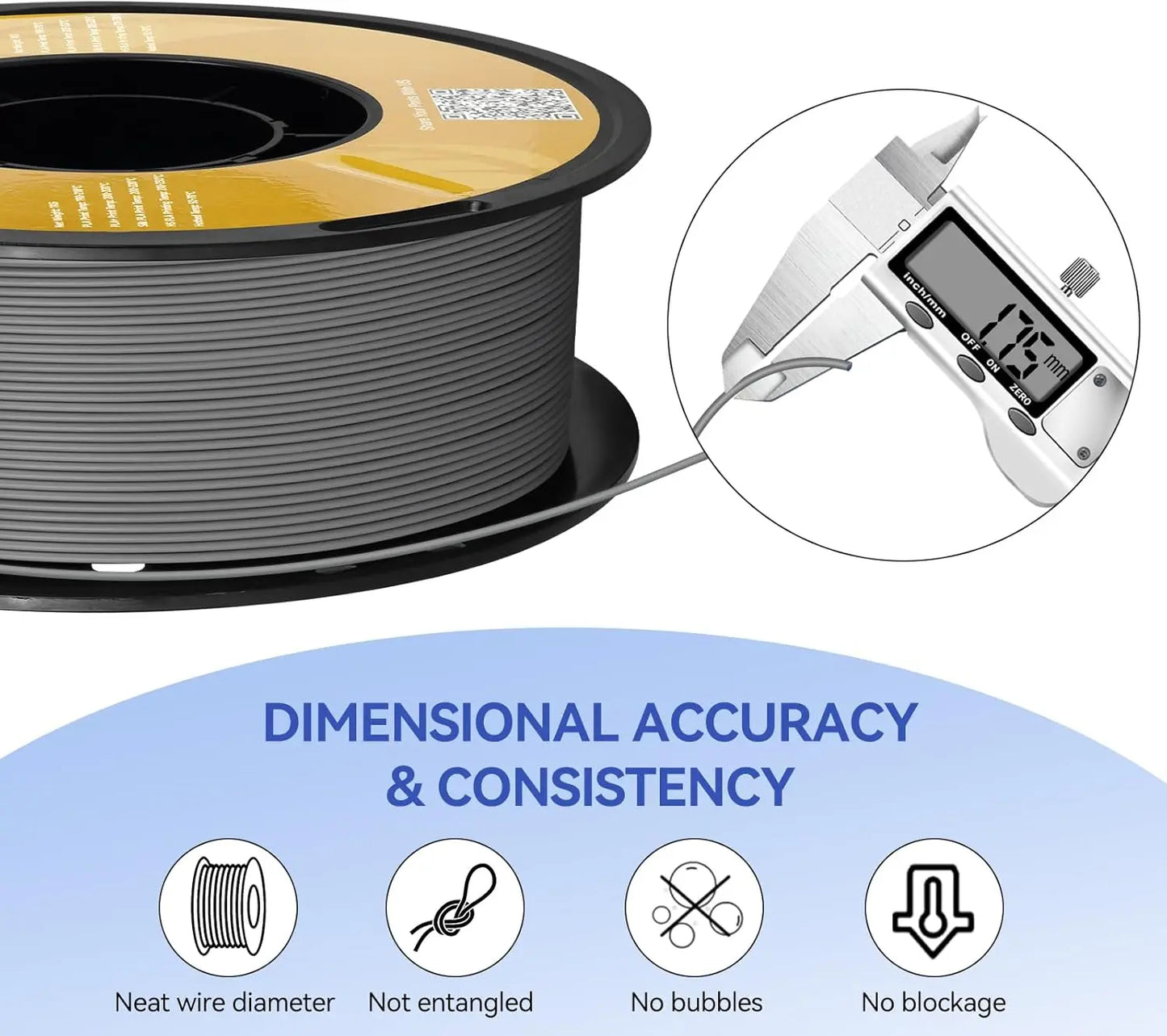Matte PLA 3D Printer Filament 1.75mm, 10kg Grey, High Accuracy +/-0.02mm for Smooth Matte Finishes
